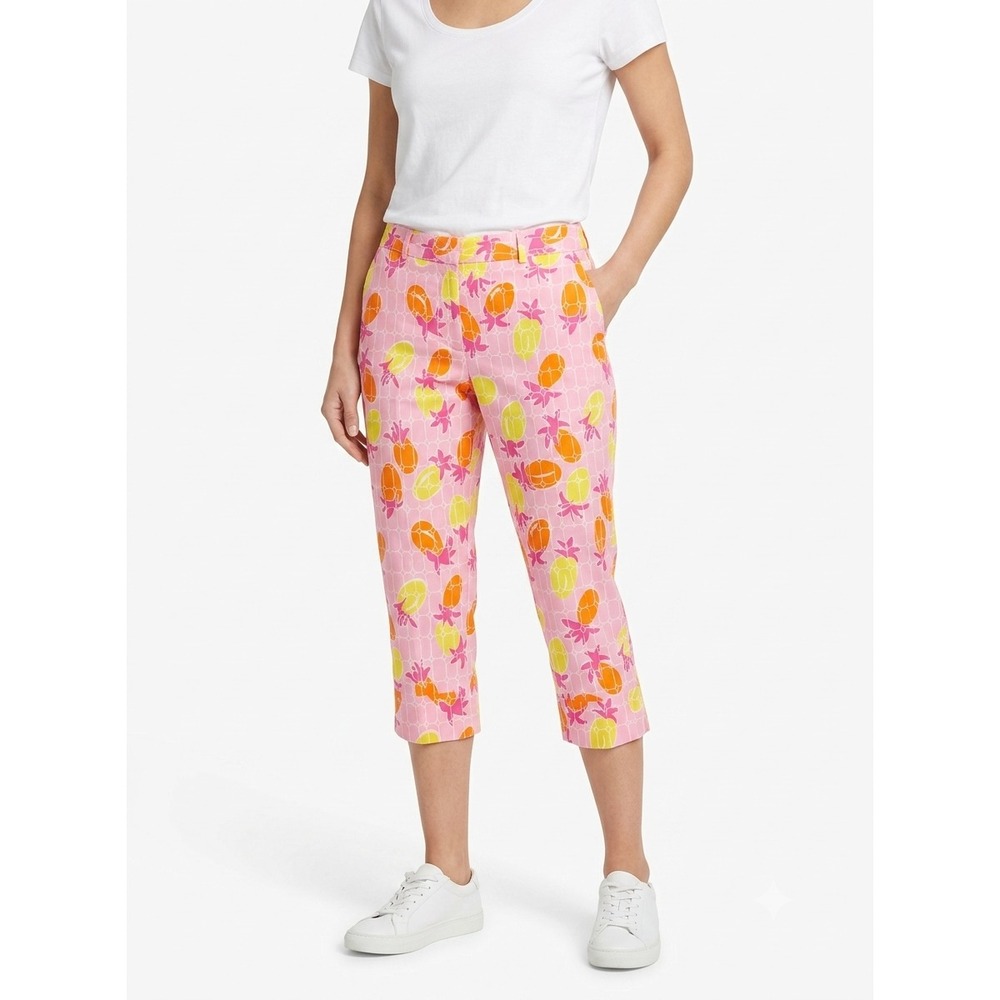 Vintage Lilly Pulitzer Crop Pants Womens 6 Pink Multi Pineapple Stretch Mid Rise
